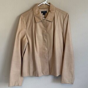 Vintage Leather Jacket L‎ Beige Camel 90s Minimalist Neutral Y2K Capsule Neutral